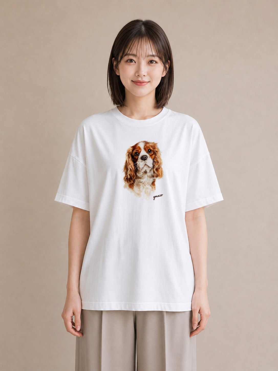 グラフィックTシャツ レディース キャバリア 犬 いぬ イラスト ユニーク ギフト 母の日 白T YMAZO