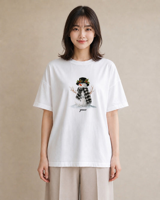 デザインTシャツ レディース 雪 星空 宇宙 イラスト 春服 ミセス 白T YMAZO