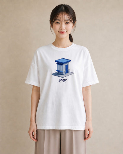 グラフィックTシャツ レディース 駅のホーム ローカル線 駅 ナチュラル アンティーク イラスト 水彩風 友達ギフト 部屋着 白T YMAZO