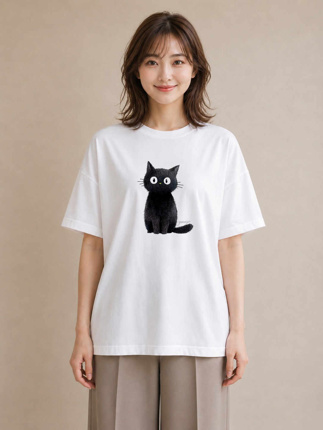 デザインTシャツ レディース ロシアンブルー 猫 ねこ イラスト ニュアンス 通勤 在宅 白T YMAZO