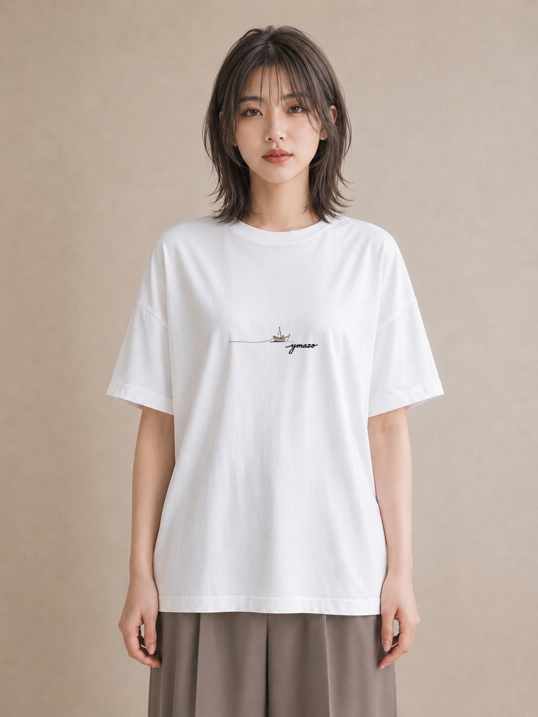 グラフィックTシャツ レディース 桟橋 水辺 波止場 ナチュラル アンティーク イラスト ポップ カジュアルコーデ 買い物 白T YMAZO