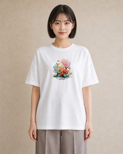 デザインTシャツ レディース カクレクマノミ 海の生き物 海 イラスト ユニーク 自分用 ルームウェア 白T YMAZO
