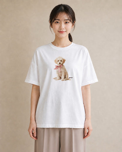 デザインTシャツ レディース わんちゃん 犬 いぬ イラスト 普段使い 友達ギフト 部屋着 白T YMAZO