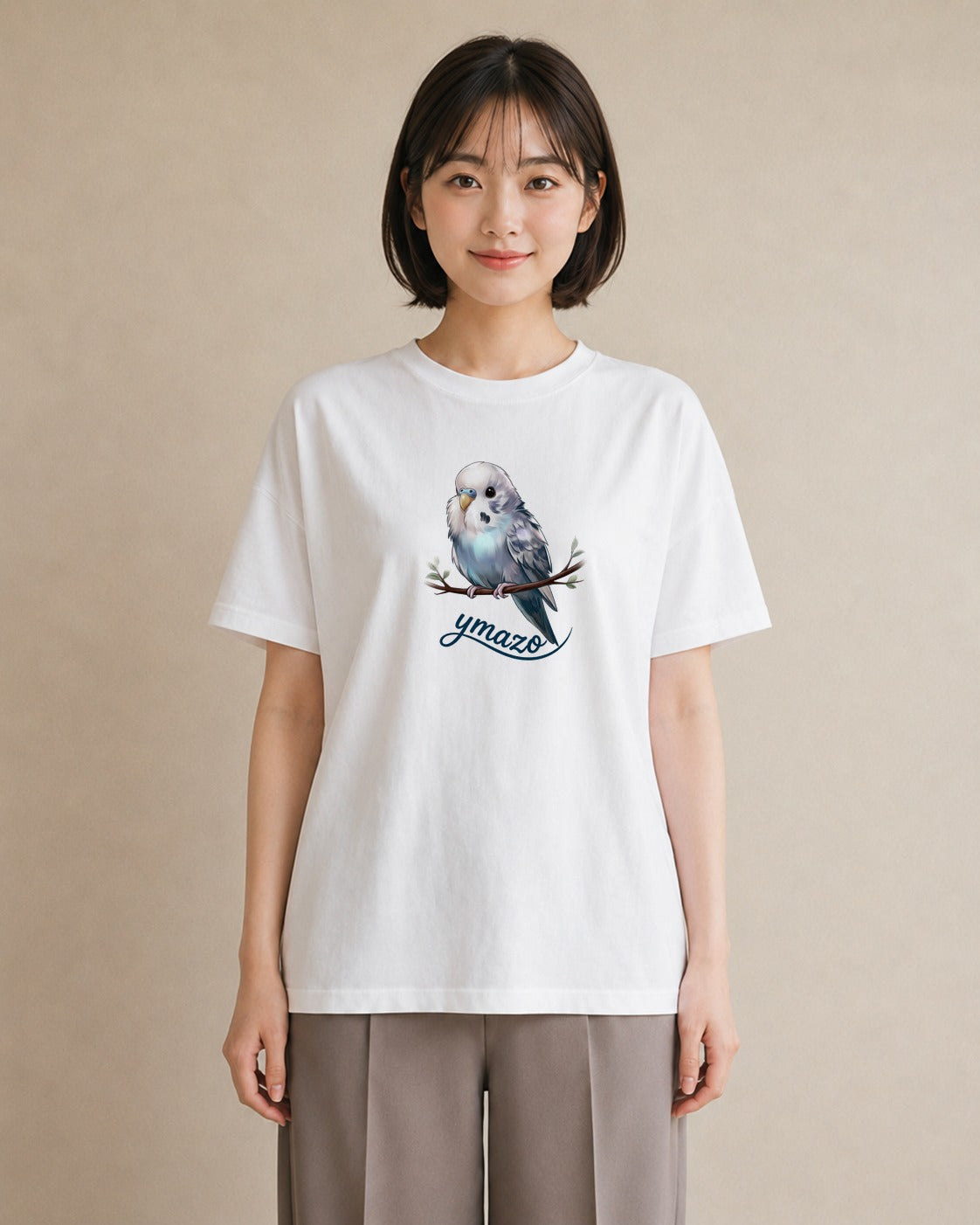 プリントTシャツ レディース 桜文鳥 ペット 動物 イラスト ガーリー 送別ギフト 通勤 白T YMAZO