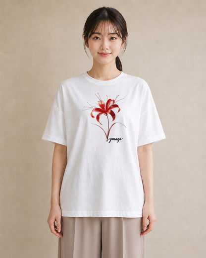 デザインTシャツ レディース 彼岸花 花 花柄 イラスト モード 敬老の日 ホワイトデー 白T YMAZO