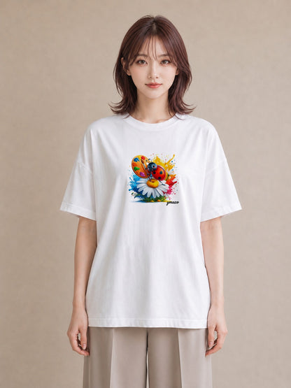プリントTシャツ レディース てんとう虫 昆虫 虫 イラスト 上品 自分用 ルームウェア 白T YMAZO