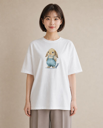 Tシャツ レディース ライオンラビット ペット 動物 イラスト 手描き風 通勤 在宅 白T YMAZO