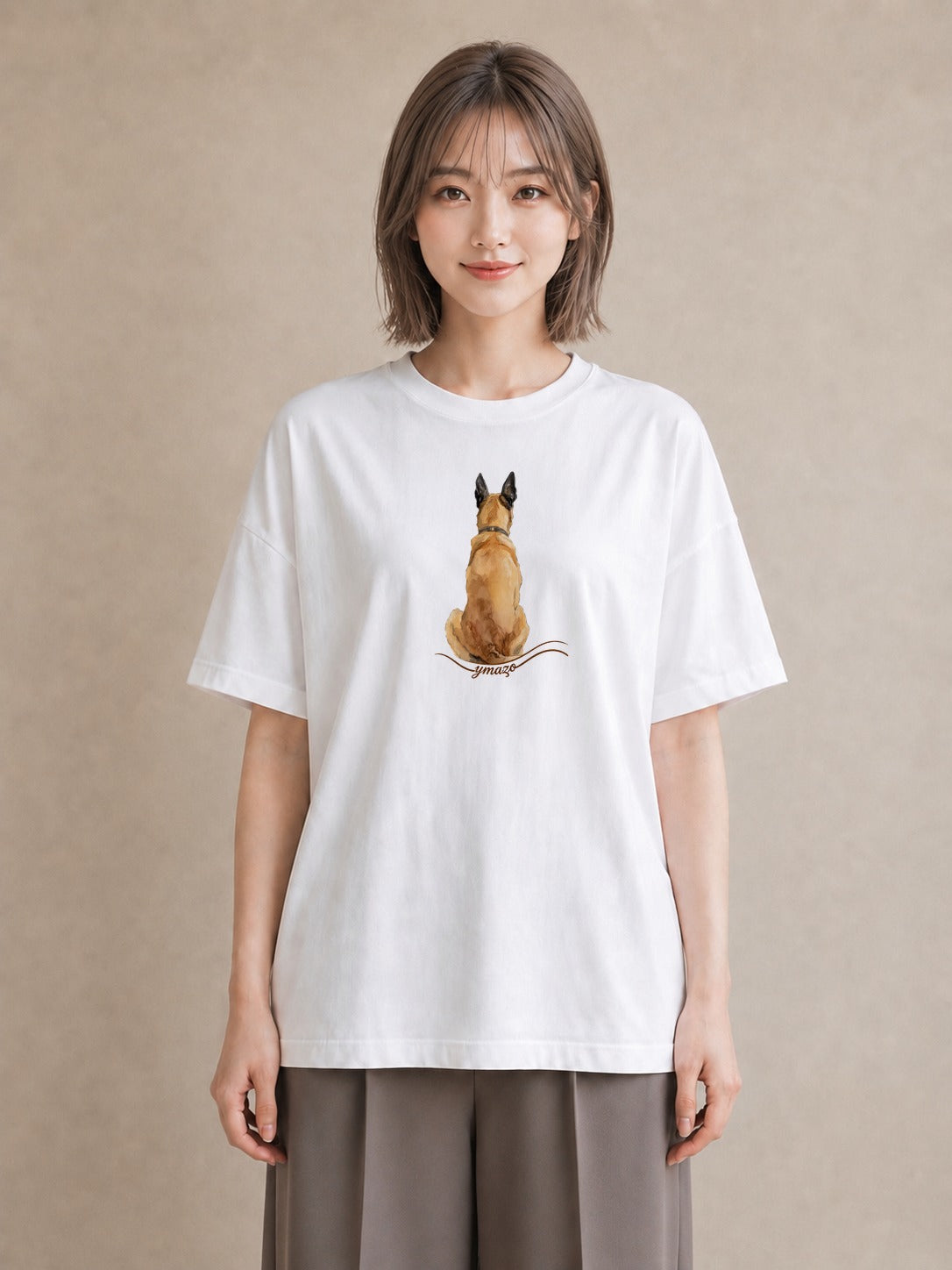 Tシャツ レディース ジャーマンシェパード 犬 いぬ イラスト 線画 デート 帰省 白T YMAZO