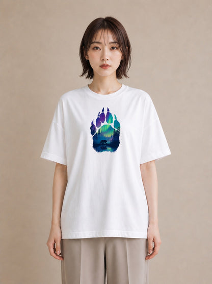 プリントTシャツ レディース オーロラ 星空 宇宙 イラスト ユニーク 在宅 公園 白T YMAZO