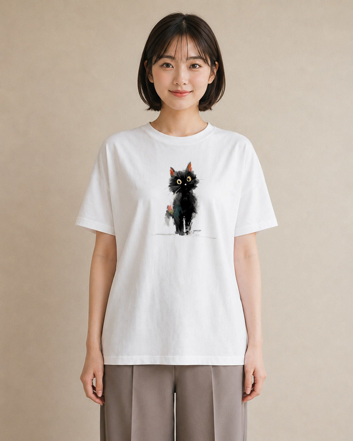 グラフィックTシャツ レディース ペルシャ 猫 ねこ イラスト お洒落 デート 帰省 白T YMAZO