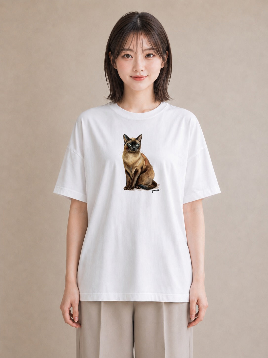 プリントTシャツ レディース サビ猫 猫 ねこ イラスト ミニマル デイリーウェア 休日 白T YMAZO