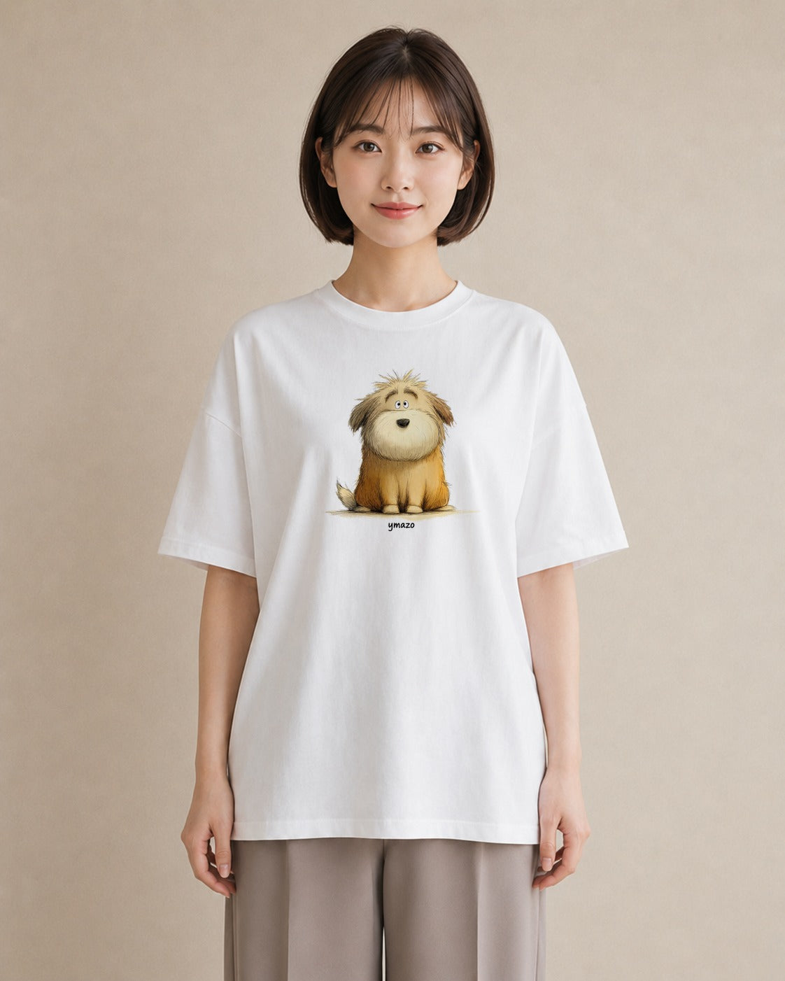 Tシャツ レディース いぬ 犬 ワンコ イラスト 上品 ルームウェア ギフト 白T YMAZO