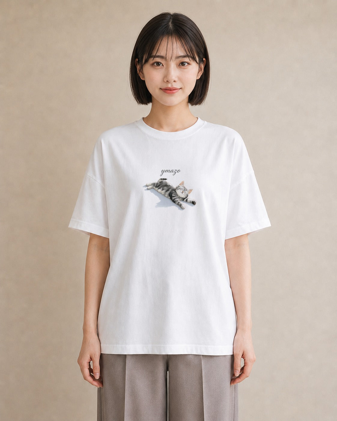 プリントTシャツ レディース ベンガル 猫 ねこ イラスト ゆるかわ 海 カフェ巡り 白T YMAZO