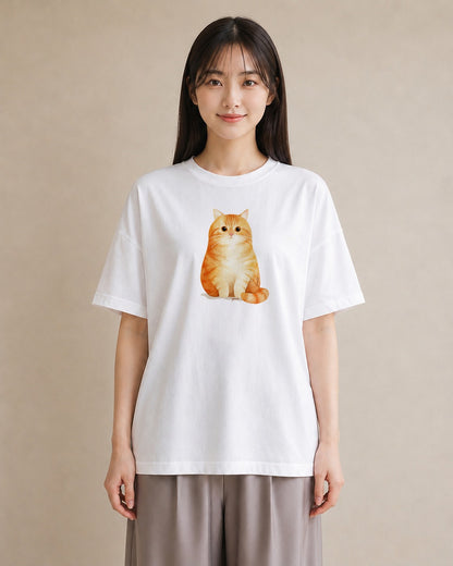 半袖Tシャツ レディース キジトラ 猫 ねこ イラスト きれいめカジュアル 親子 20代 白T YMAZO