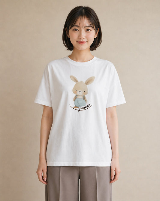 半袖Tシャツ レディース ミニうさぎ ペット 動物 イラスト 線画 ラフ レイヤード 白T YMAZO