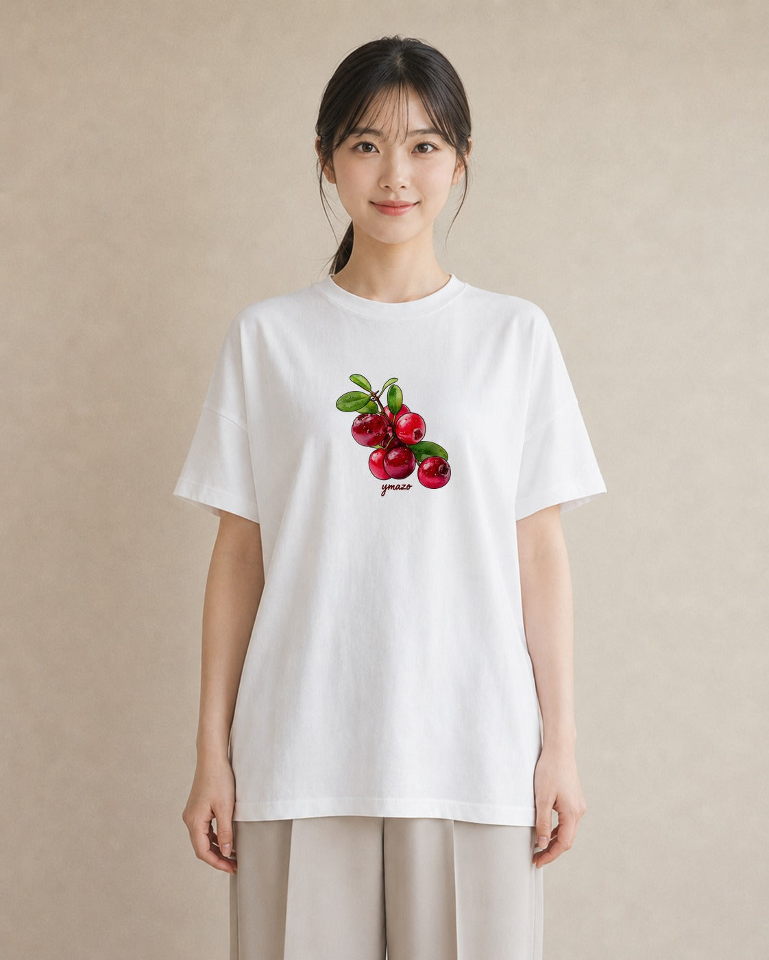 Tシャツ レディース さくらんぼ チェリー 食べ物 フード イラスト 抜け感 女性 旅行用 白T YMAZO