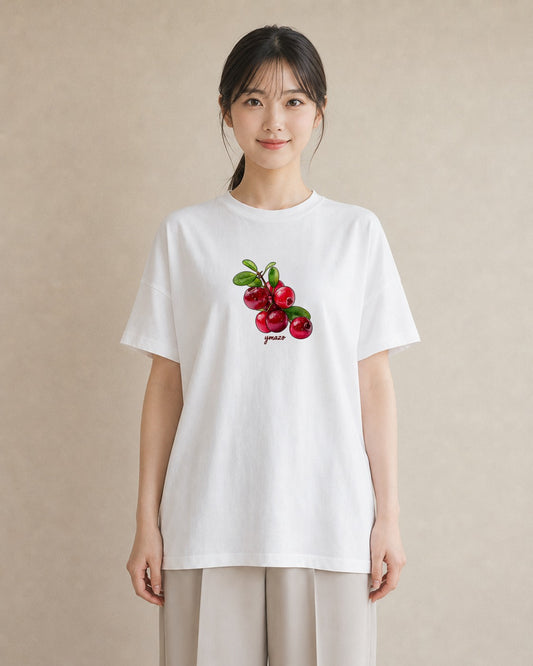 Tシャツ レディース さくらんぼ チェリー 食べ物 フード イラスト 抜け感 女性 旅行用 白T YMAZO