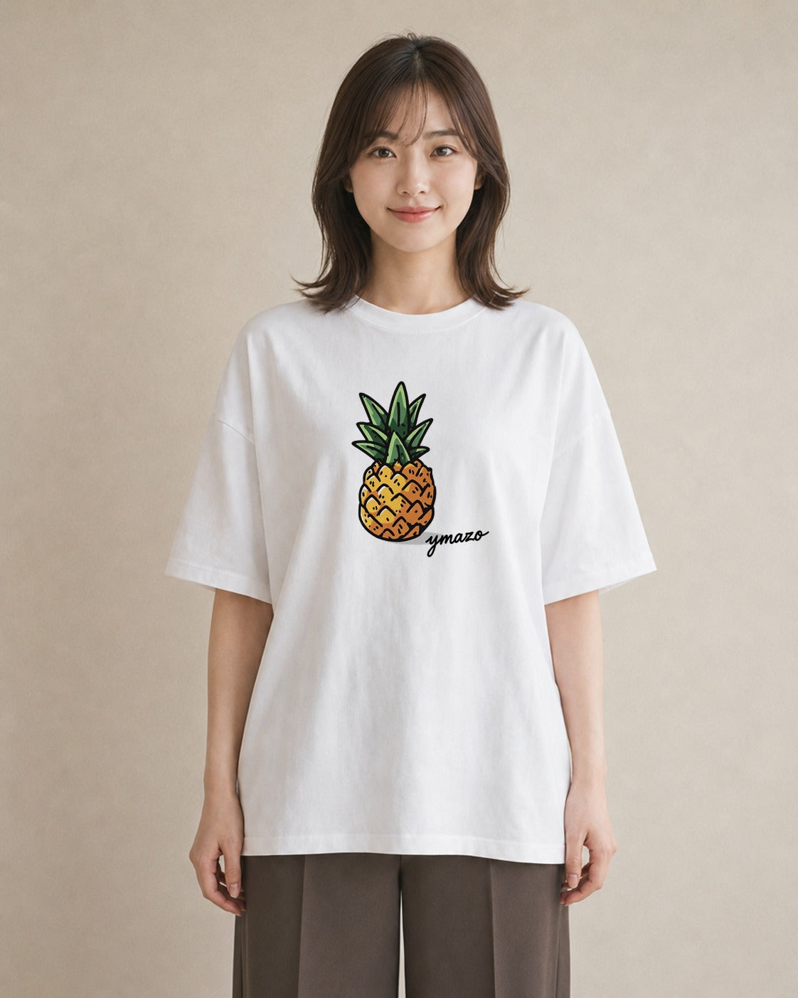 Tシャツ レディース パイナップル 食べ物 フード イラスト ビーチ デイリーウェア 白T YMAZO