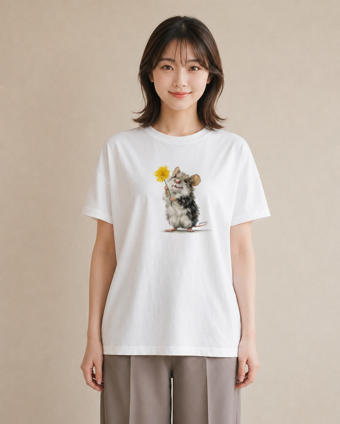 半袖Tシャツ レディース ハムスター ペット 動物 イラスト ガーリー ビーチ デイリーウェア 白T YMAZO