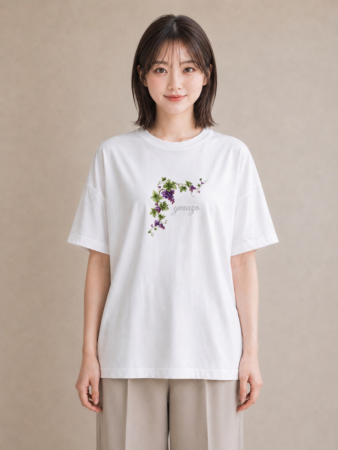 Tシャツ レディース ぶどう 葡萄 食べ物 フード イラスト 個性的 春コーデ 姉妹 白T YMAZO