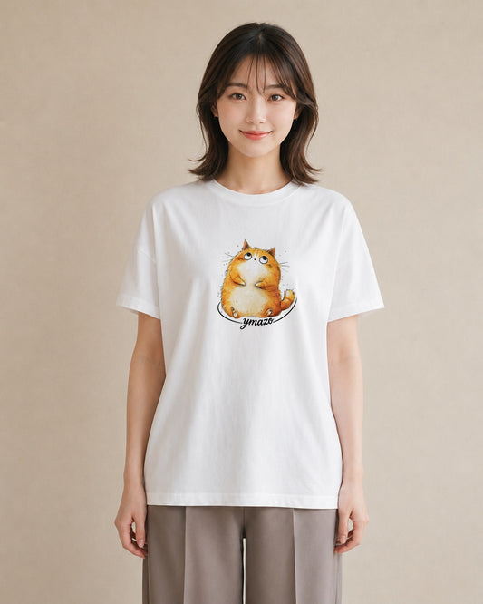 プリントTシャツ レディース 茶トラ 茶猫 猫 ねこ イラスト 淡色 デイリーウェア 休日 白T YMAZO