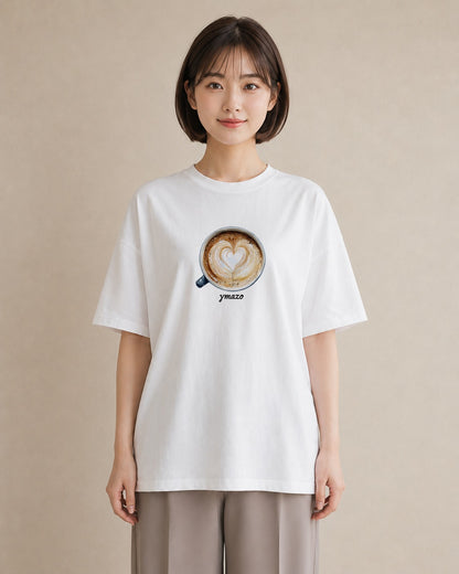デザインTシャツ レディース コーヒー 珈琲 カフェ 食べ物 フード イラスト 淡色 親子 20代 白T YMAZO