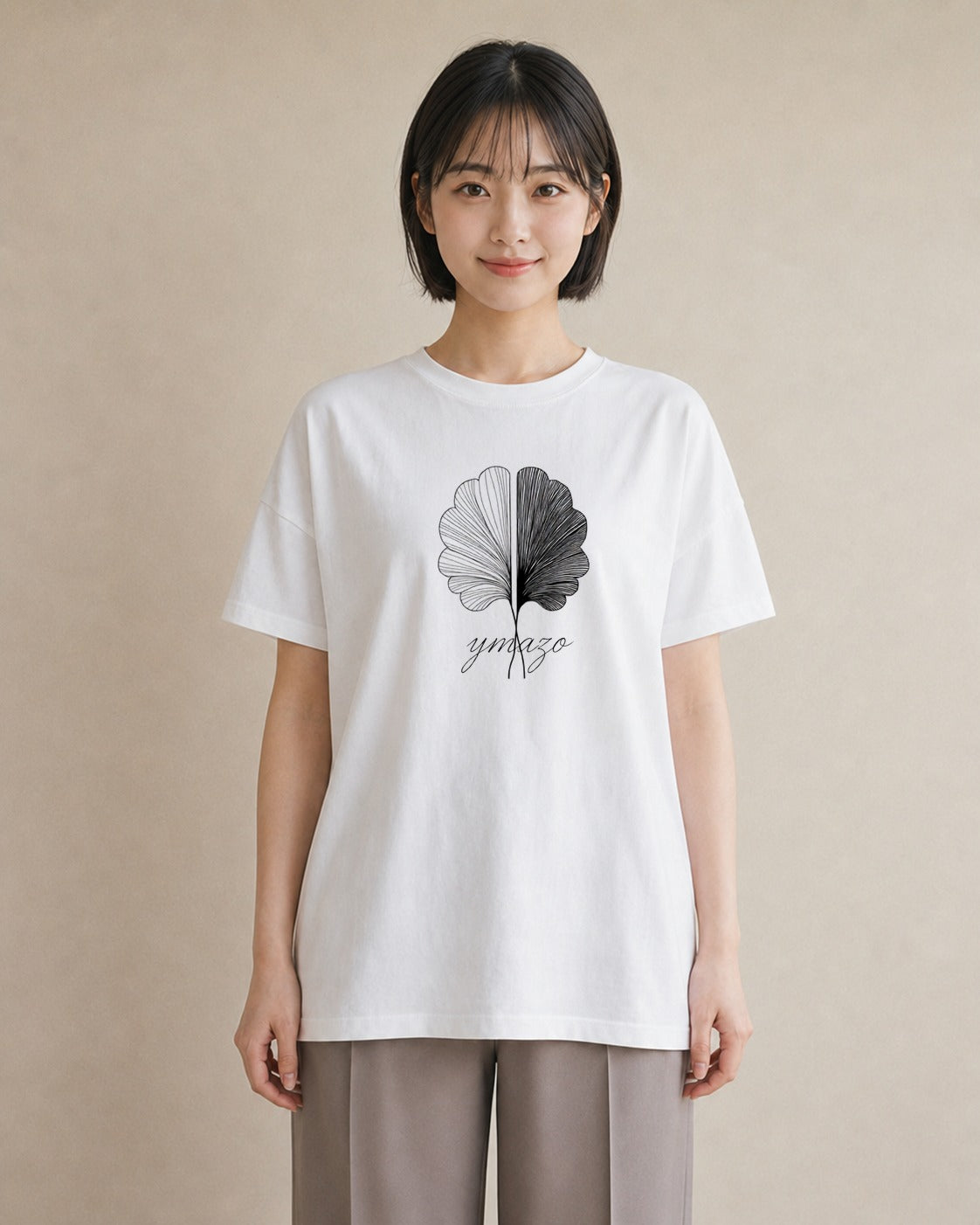 プリントTシャツ レディース 扇子 そよ風 ナチュラル アンティーク イラスト ユニーク デート 帰省 白T YMAZO