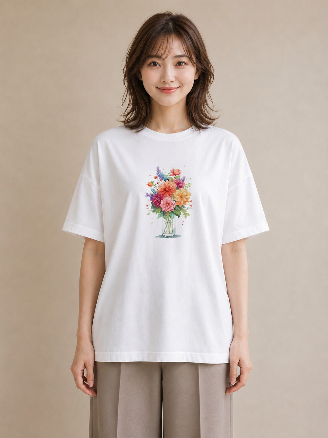 Tシャツ レディース ポスト 野の花 レトロ ナチュラル アンティーク イラスト 淡色 カフェ服 クリスマス 白T YMAZO