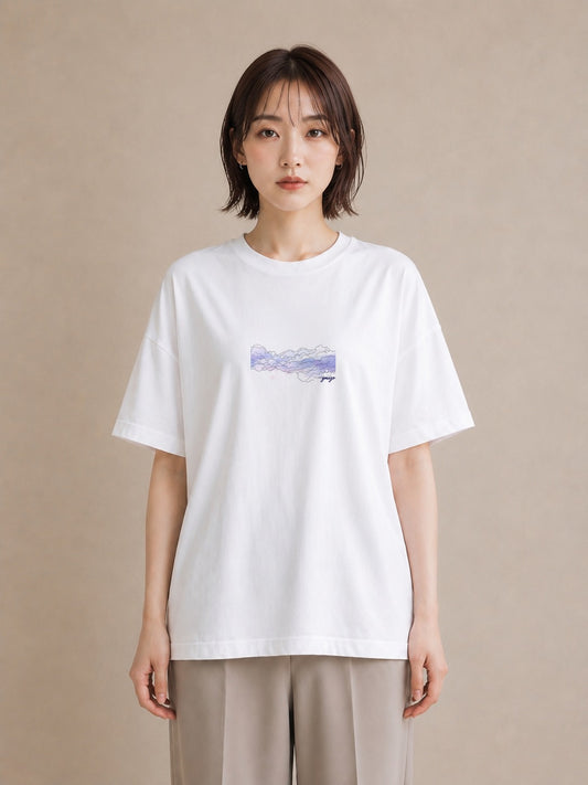 半袖Tシャツ レディース 空 星空 宇宙 イラスト カフェコーデ ミセス 春コーデ 白T YMAZO