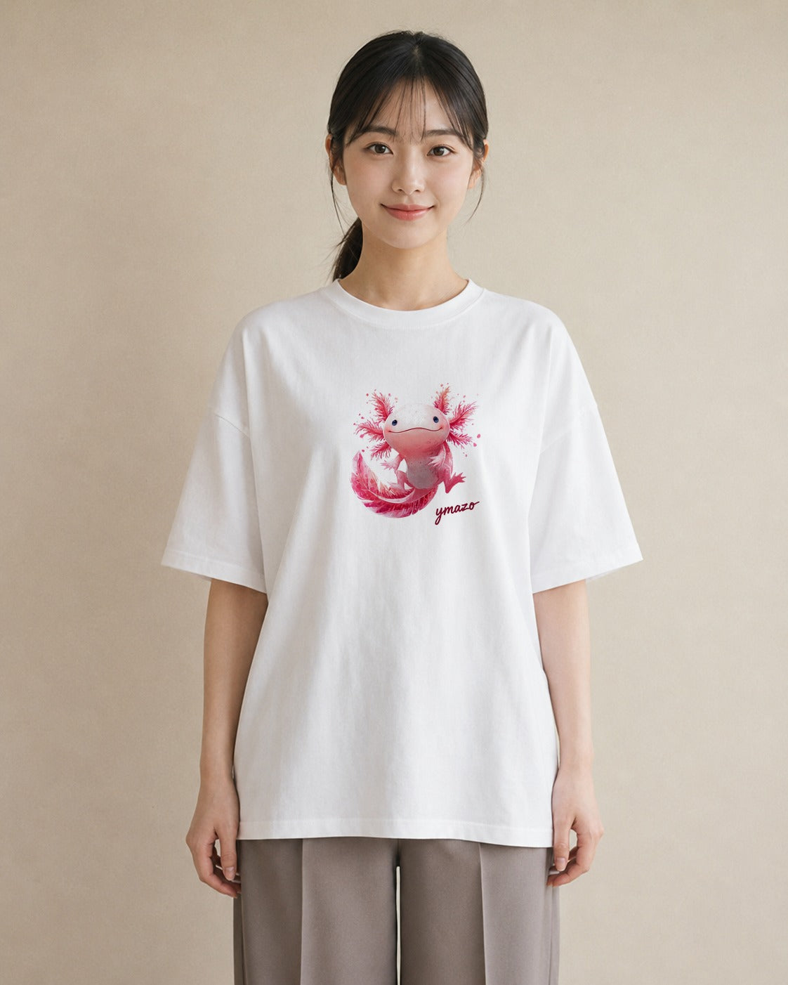 デザインTシャツ レディース ウーパールーパー ペット 動物 イラスト ヴィンテージ風 姉妹 送別ギフト 白T YMAZO