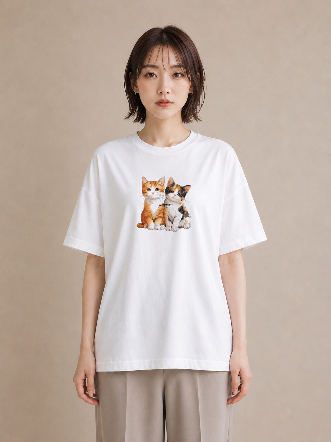 プリントTシャツ レディース 肉球 猫 ねこ イラスト アート風 ルームウェア ギフト 白T YMAZO