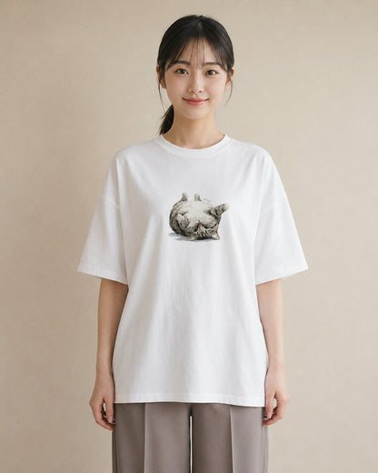 プリントTシャツ レディース アメリカンショートヘア 猫 ねこ イラスト 可愛い 海 カフェ巡り 白T YMAZO