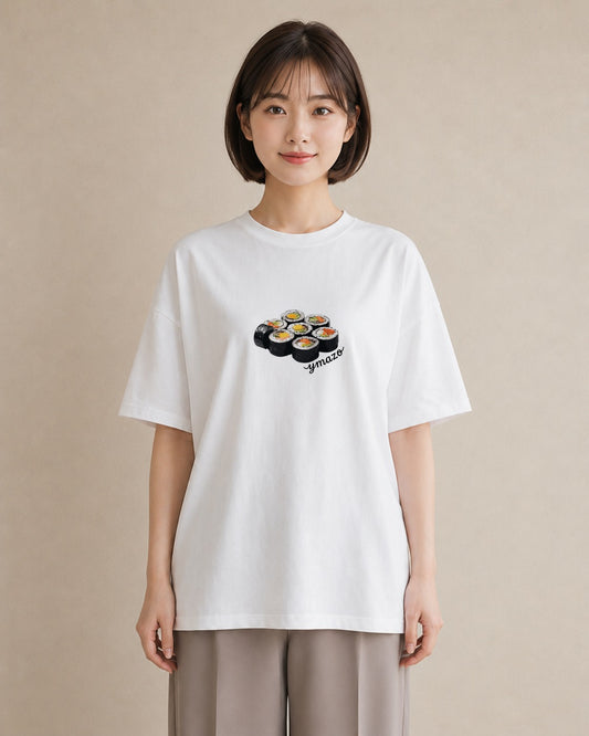半袖Tシャツ レディース おにぎり 食べ物 フード イラスト ヴィンテージ風 カフェ巡り 女子会 白T YMAZO