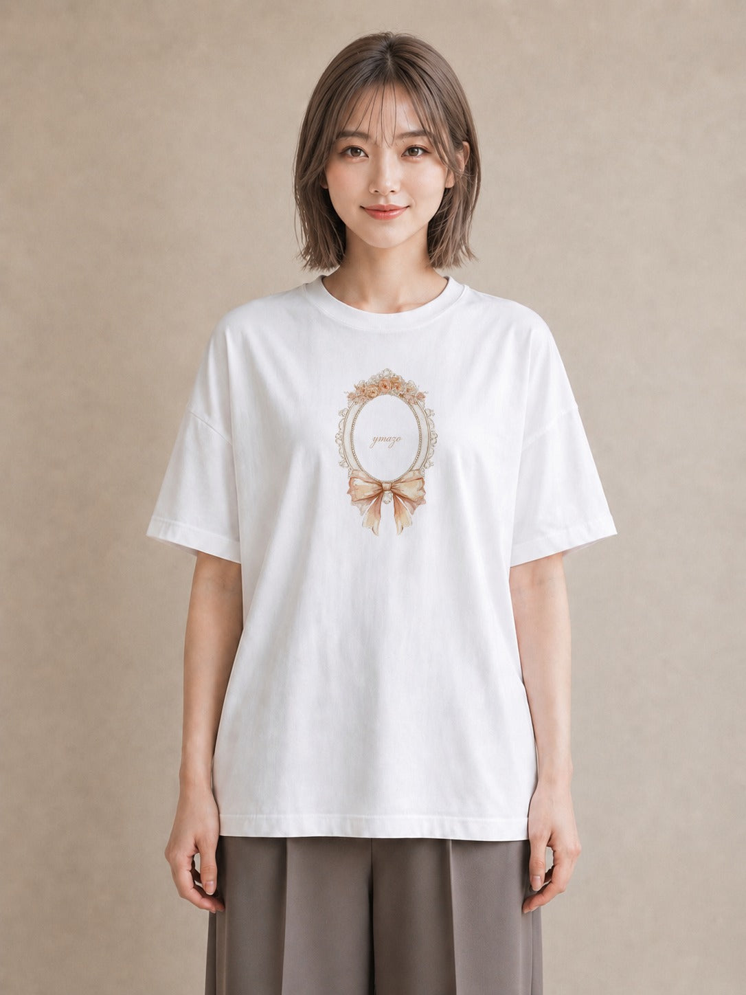 Tシャツ レディース レースハンカチ レース ハンカチ ナチュラル アンティーク イラスト 抜け感 送別ギフト 通勤 白T YMAZO