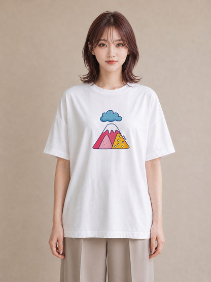 プリントTシャツ レディース 山 星空 宇宙 イラスト ゆるかわ お出かけ 普段着 白T YMAZO