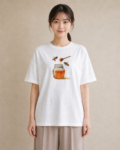 半袖Tシャツ レディース みつばち 昆虫 虫 イラスト ラフカジュアル 女性 旅行用 白T YMAZO