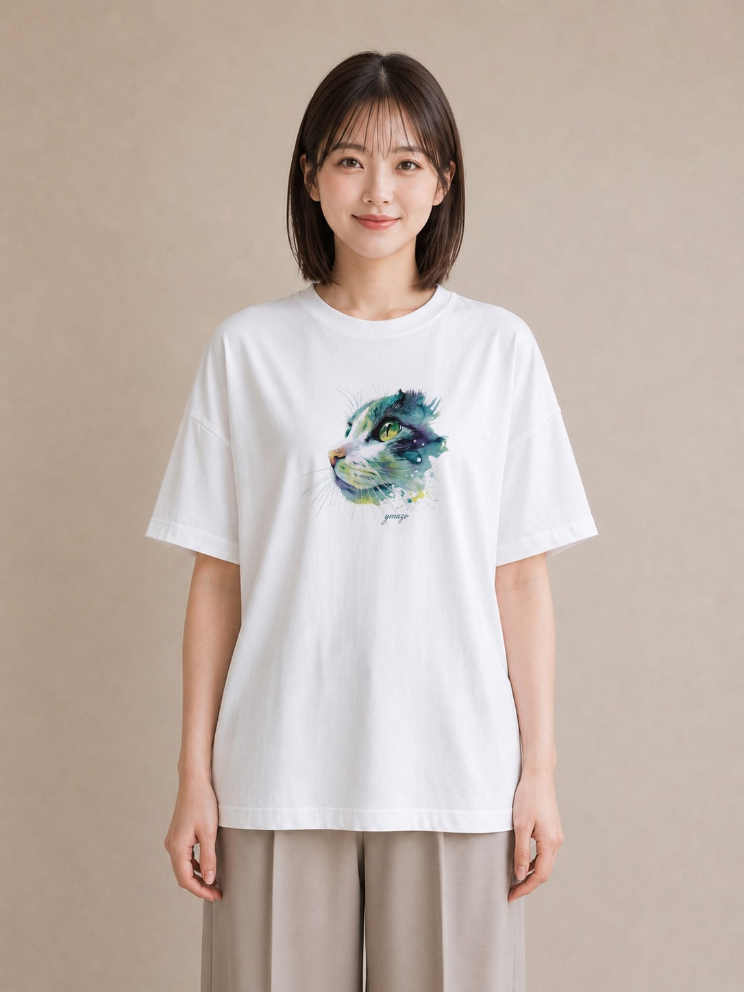グラフィックTシャツ レディース ベンガル 猫 ねこ イラスト ミニマル 秋コーデ おしゃれギフト 白T YMAZO