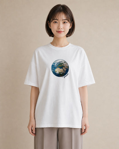デザインTシャツ レディース 地球 星空 宇宙 イラスト 休日コーデ デート 帰省 白T YMAZO
