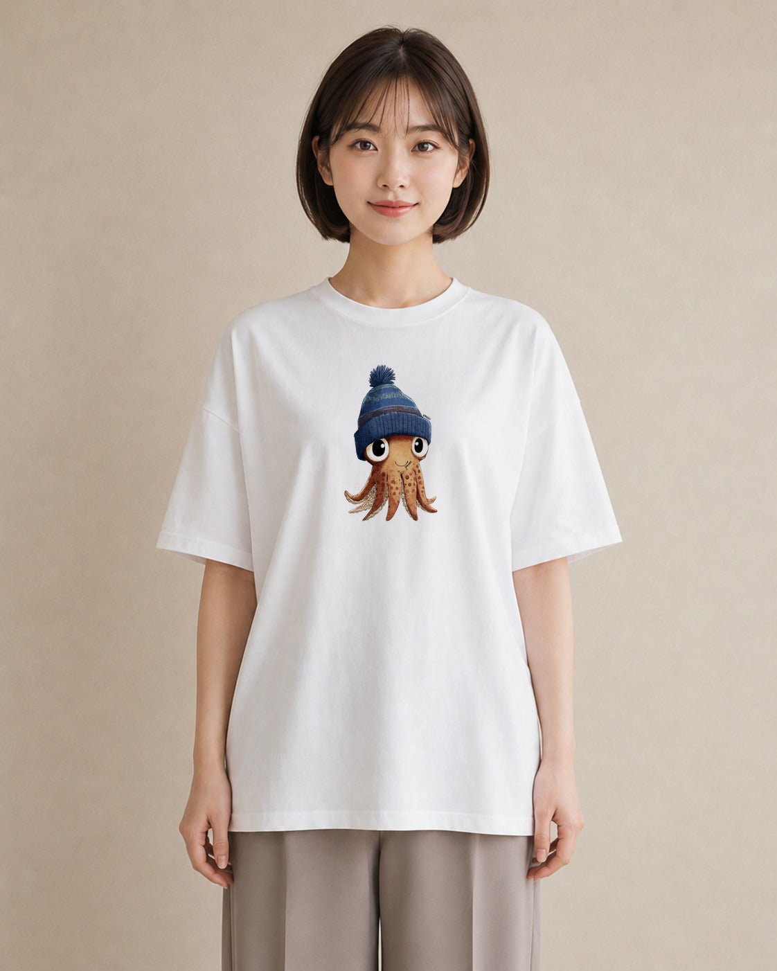 プリントTシャツ レディース タコ 海の生き物 海 イラスト レトロ 女性 旅行用 白T YMAZO