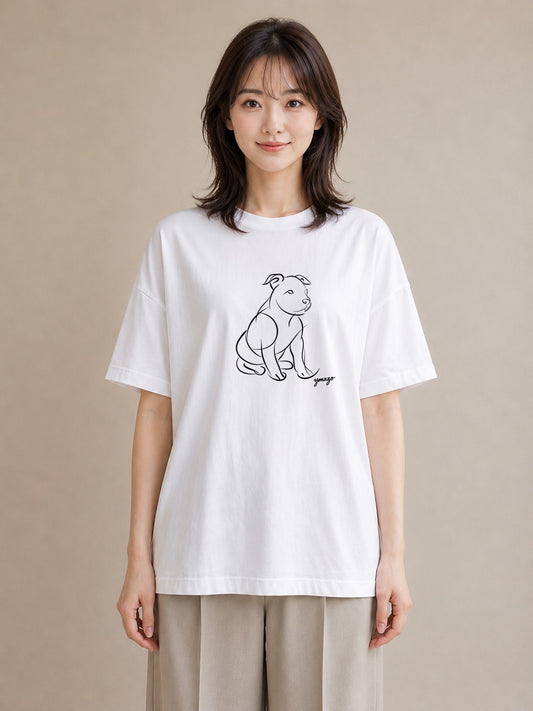 Tシャツ レディース 犬 いぬ わんこ イラスト 上品 お出かけ 普段着 白T YMAZO