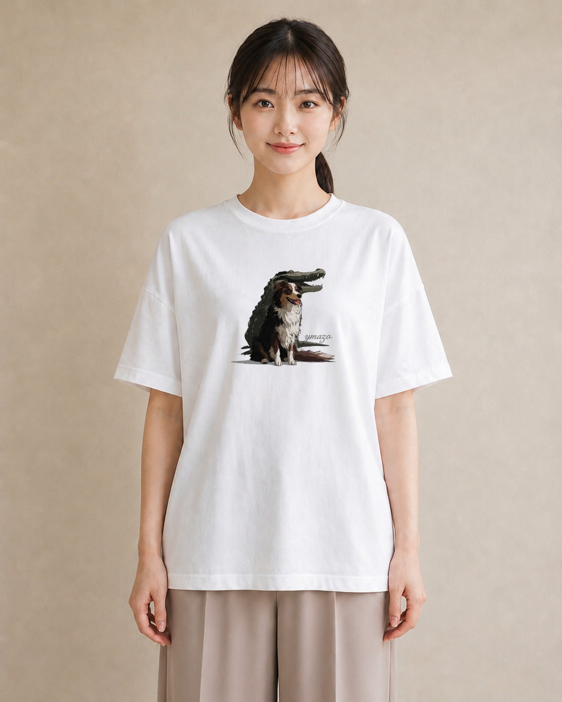 Tシャツ レディース ボーダーコリー 犬 いぬ イラスト フェミニン 通勤 在宅 白T YMAZO