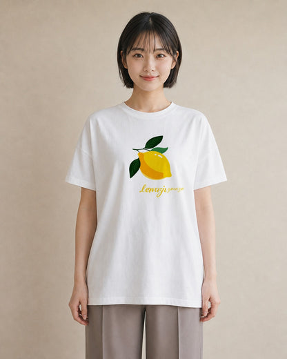 Tシャツ レディース レモン 檸檬 食べ物 フード イラスト シンプル お出かけ 普段着 白T YMAZO