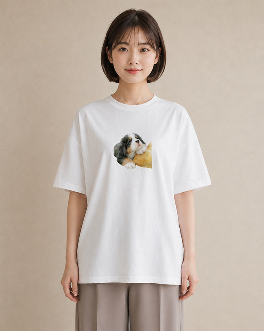 デザインTシャツ レディース バーニーズマウンテンドッグ 犬 いぬ イラスト 水彩風 旅行 母娘コーデ 白T YMAZO