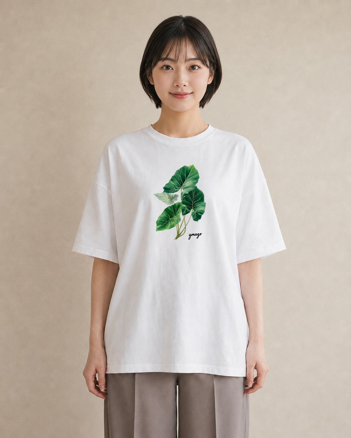 半袖Tシャツ レディース モンステラ 植物 ボタニカル イラスト ニュアンス 社会人 女性 白T YMAZO