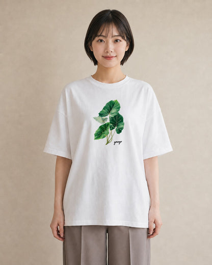 半袖Tシャツ レディース モンステラ 植物 ボタニカル イラスト ニュアンス 社会人 女性 白T YMAZO