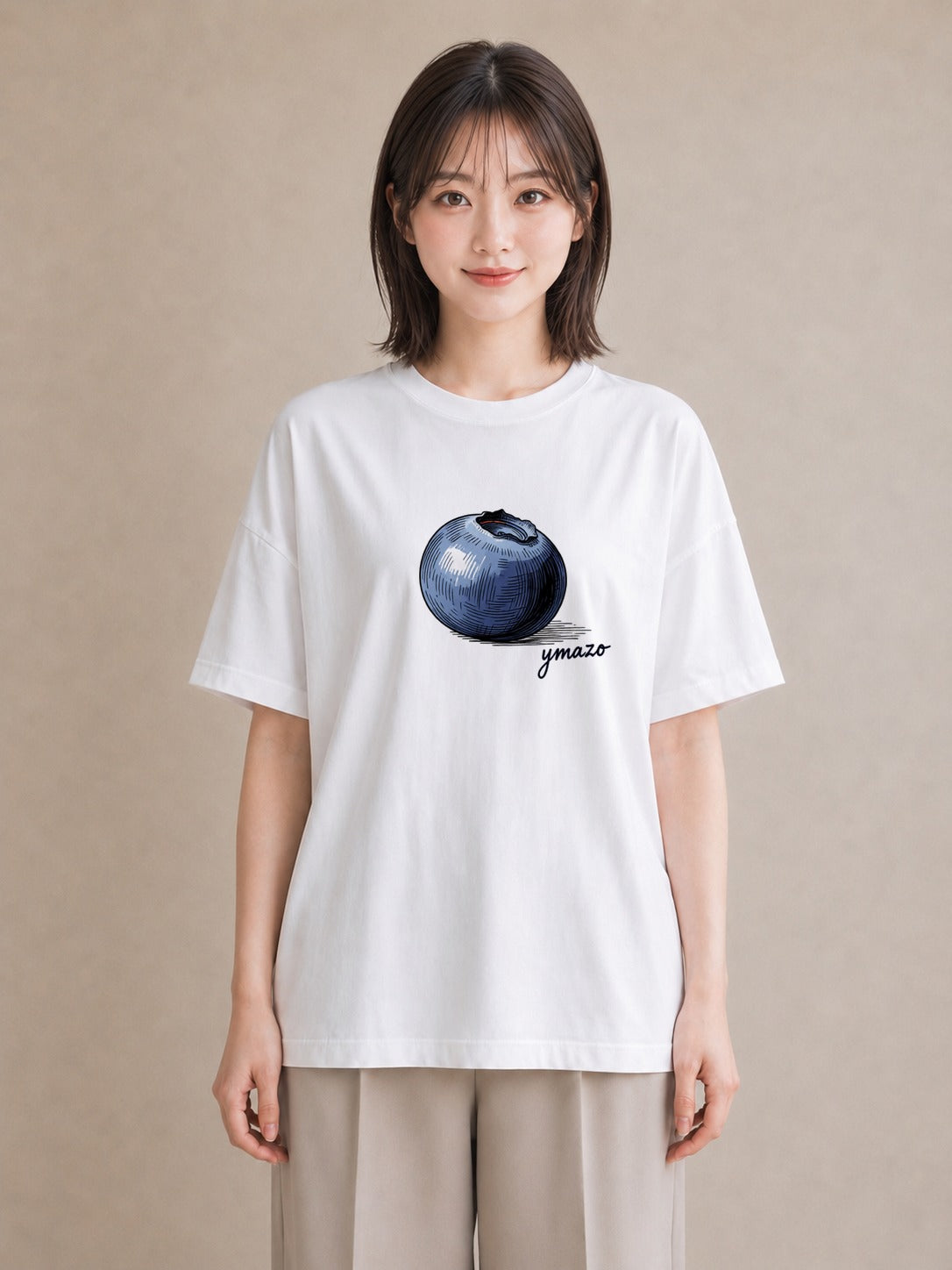 デザインTシャツ レディース ブルーベリー 食べ物 フード イラスト 可愛い 買い物 夏コーデ 白T YMAZO