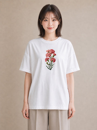 デザインTシャツ レディース カーネーション 花 花柄 イラスト 休日コーデ 春服 ミセス 白T YMAZO