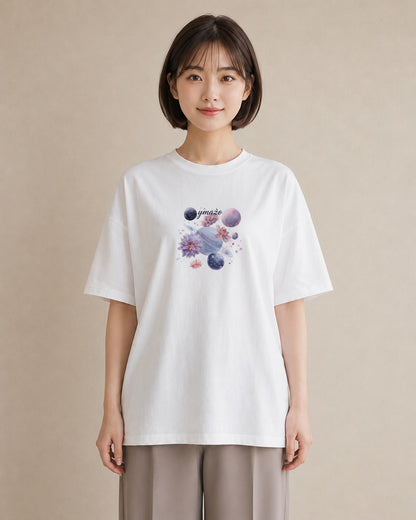 Tシャツ レディース 乙女座 星空 宇宙 イラスト シンプル 海 カフェ巡り 白T YMAZO