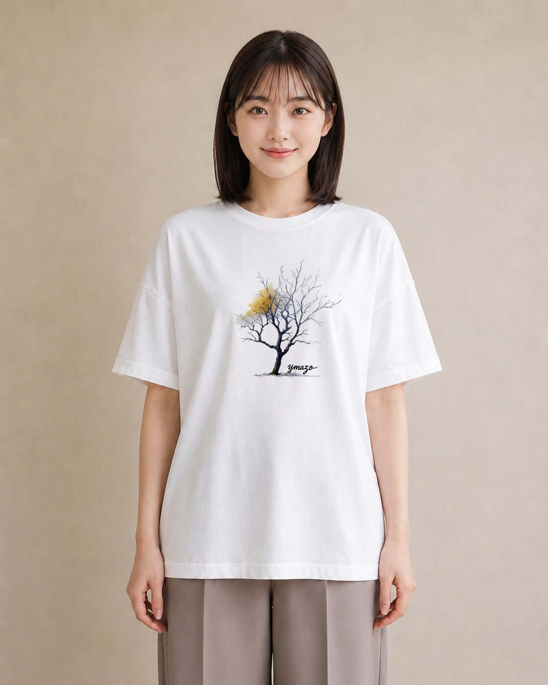 半袖Tシャツ レディース 木 植物 ボタニカル イラスト ゆるかわ 友達ギフト 部屋着 白T YMAZO