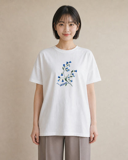 半袖Tシャツ レディース すずらん 花 花柄 イラスト シック ラフ レイヤード 白T